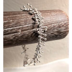 Vintage MK 925 Sterling Silver Bones Bead Toggle Clasp Bracelet